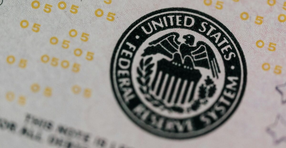 Detailed macro shot of the United States Federal Reserve System seal on paper currency