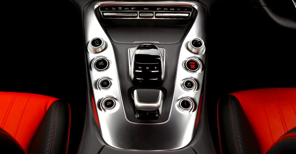 High-end car interior with sleek modern design and chrome details