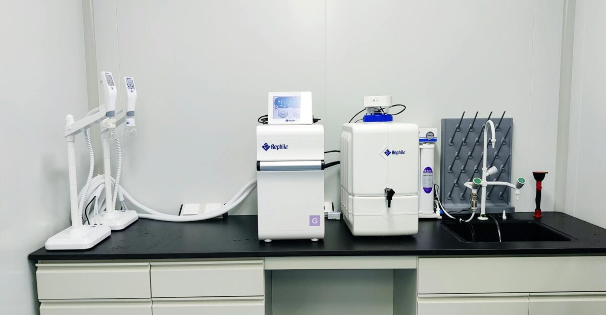 High-tech water purification system set up in a laboratory environment