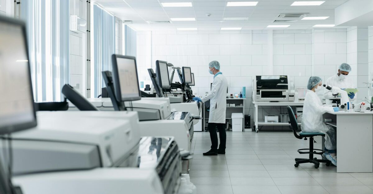 Scientists conducting research in a state-of-the-art laboratory with advanced equipment