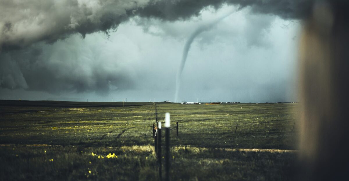 tornado on far side on plain