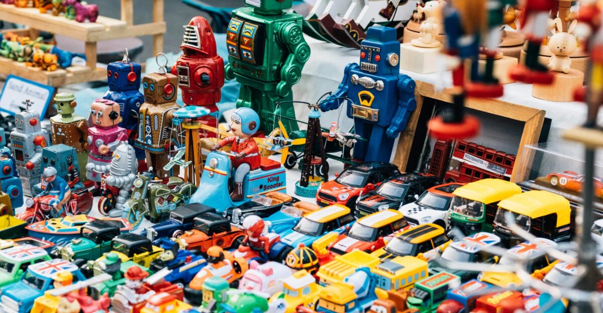 assorted-colored toys on table