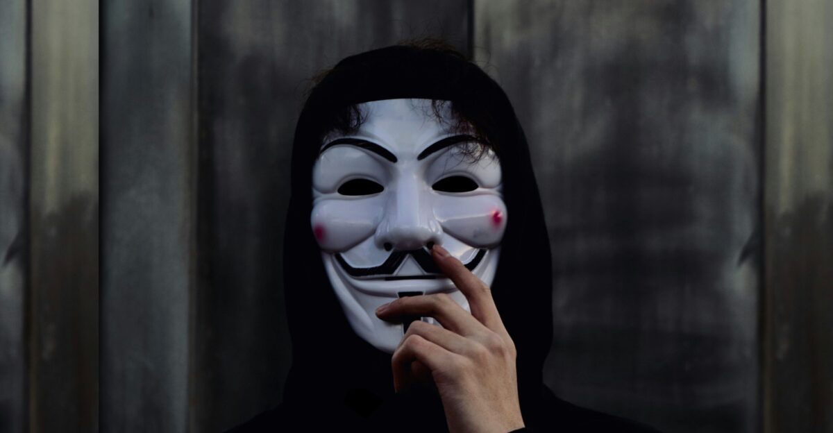 person wearing Guy Fawkes mask