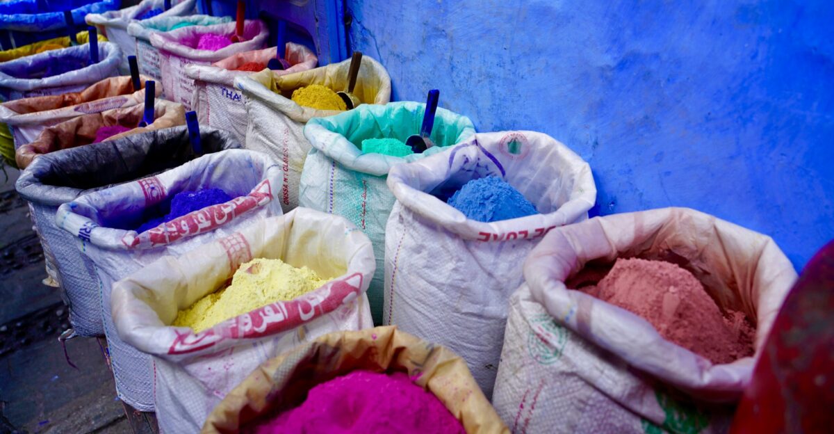 white sack with multicolored substance