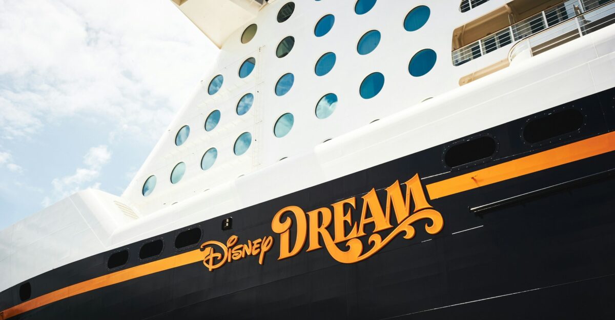 a disney cruise ship with the word dream painted on it