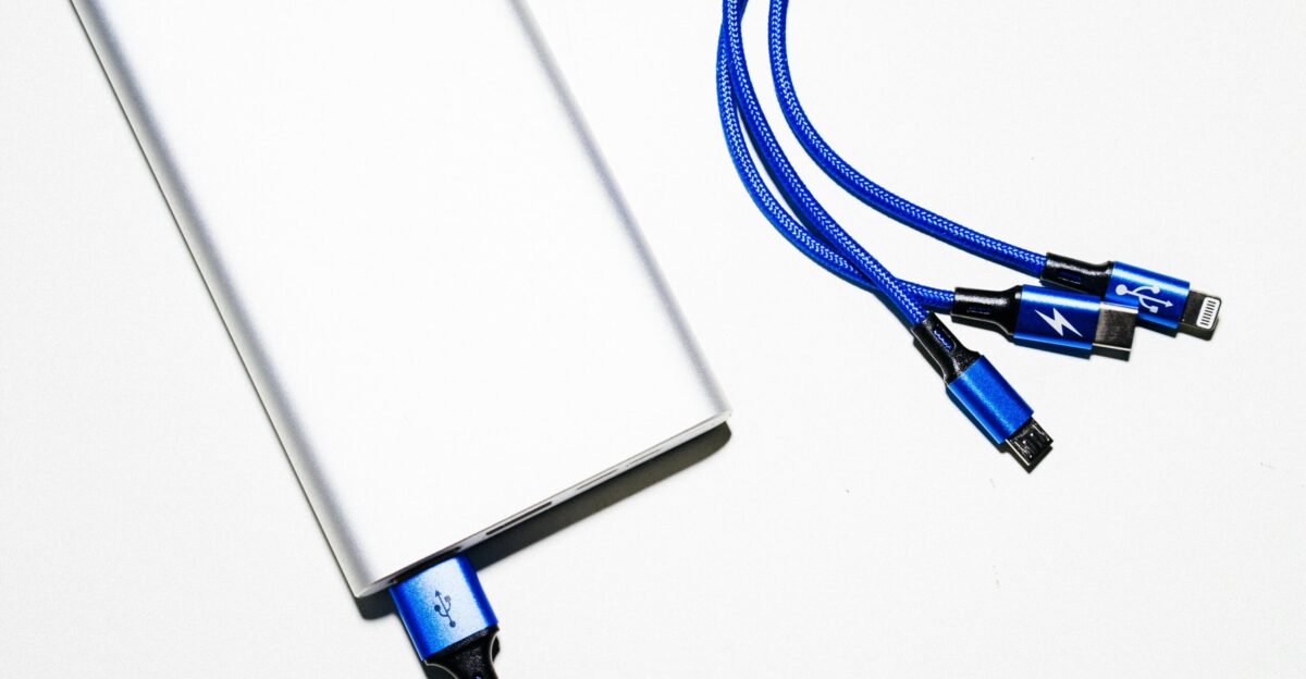 white and blue coated wires