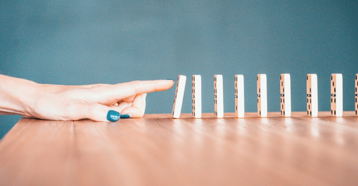 person holding white and blue plastic blocks