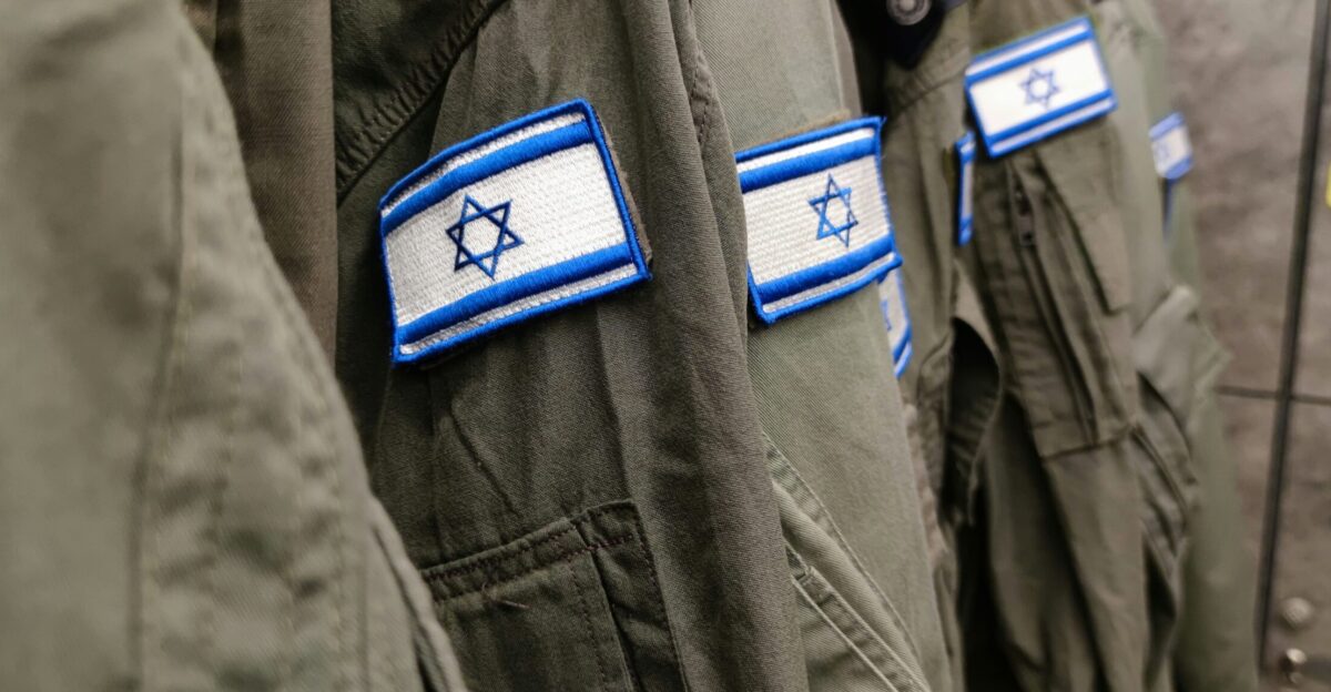 blue and white box on black jacket