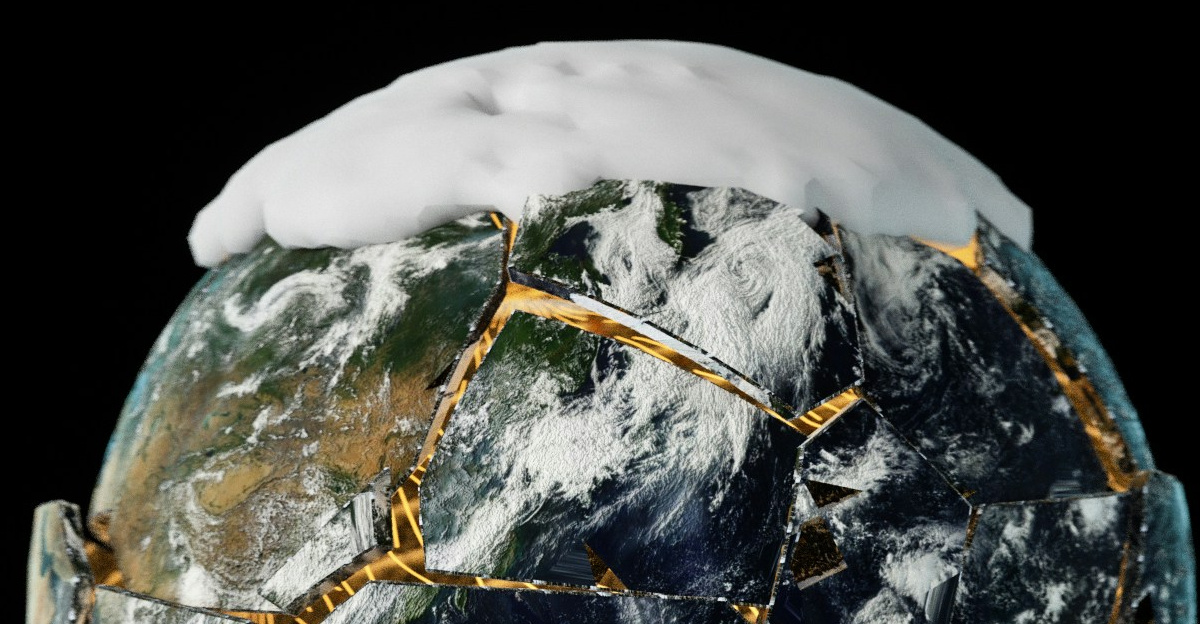 a snow covered earth with a black background