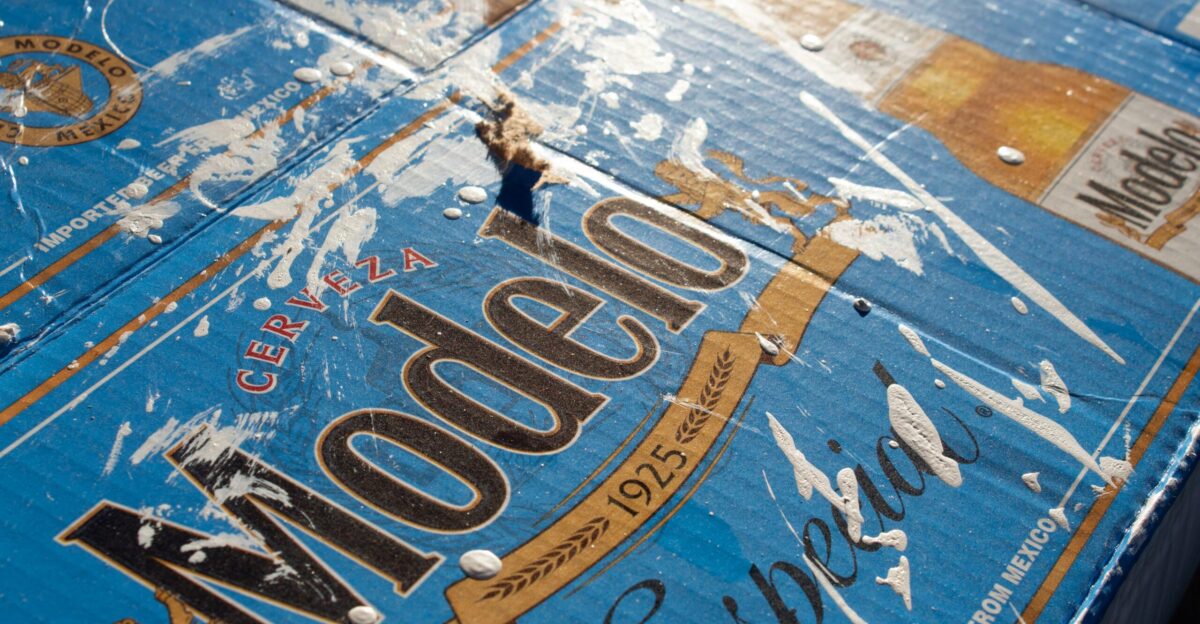 a close up of a blue box with writing on it