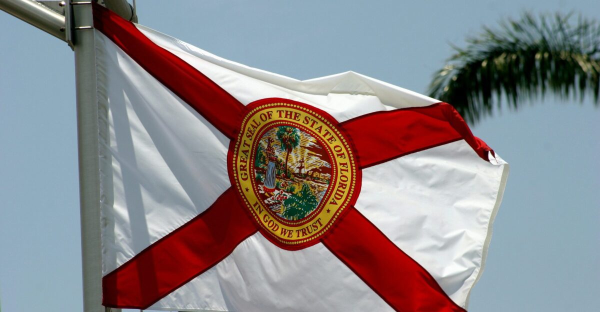 the flag of the state of florida flying in the wind