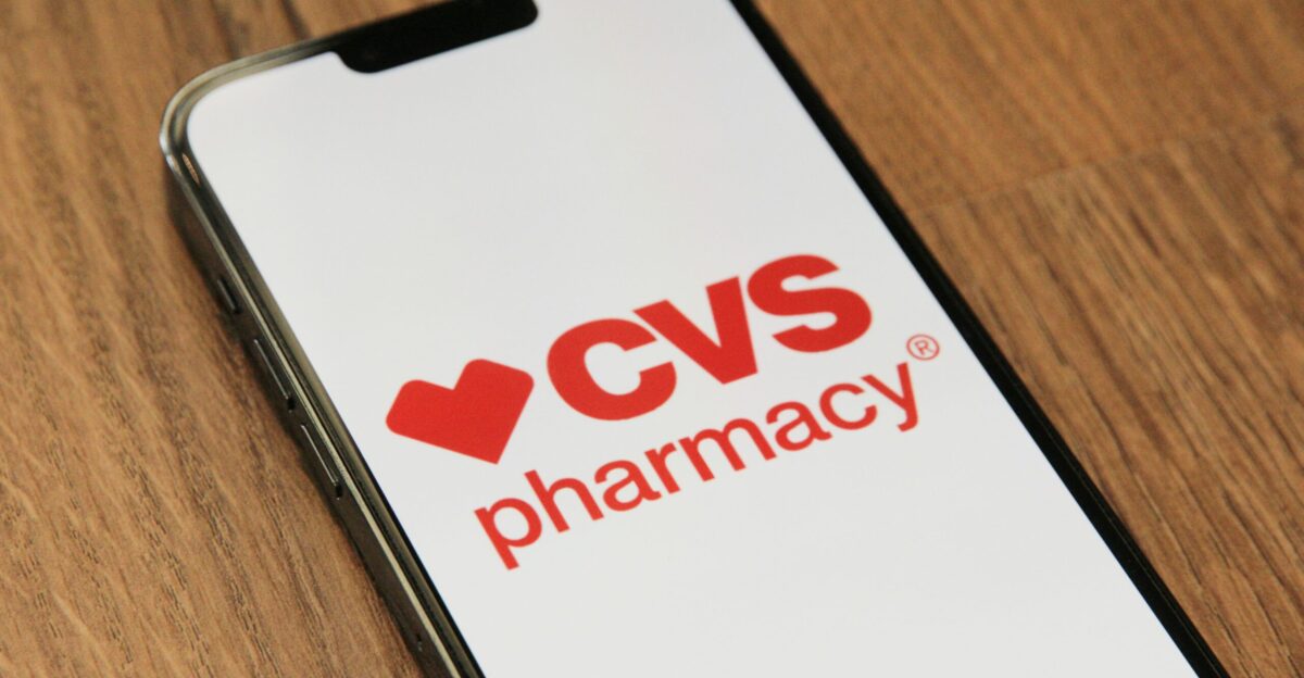a cell phone with a cvs pharmacy logo on it