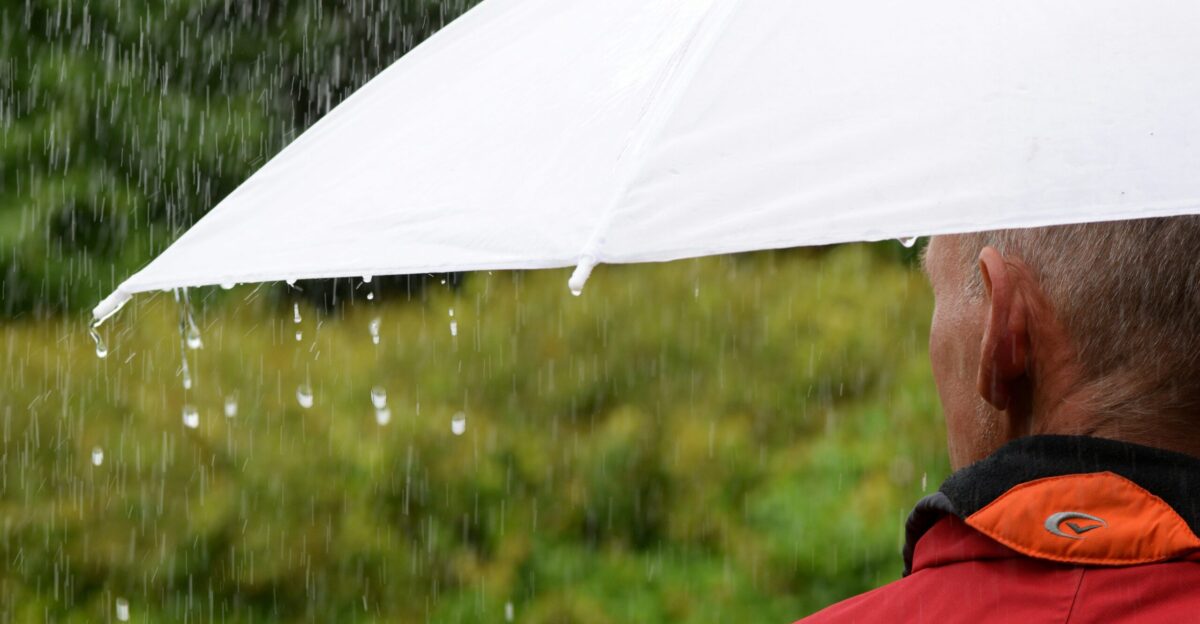 a man holding an umbrella in the rain
