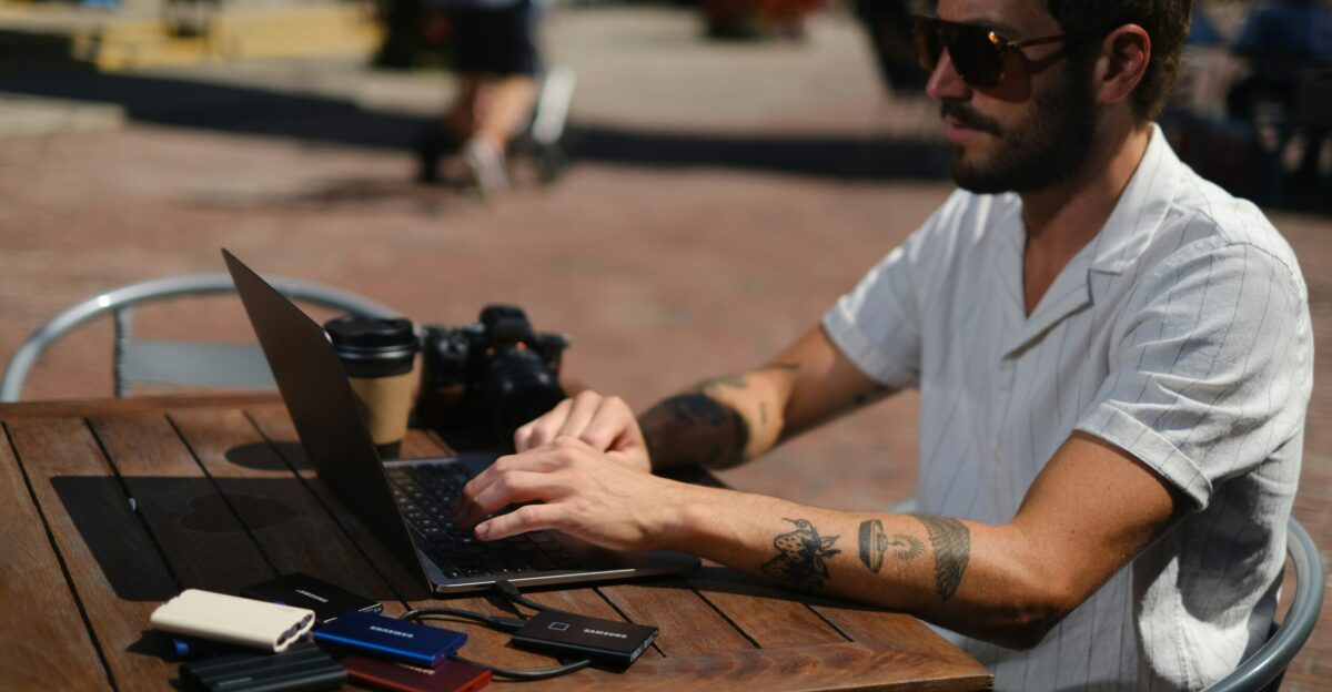 a man using a laptop