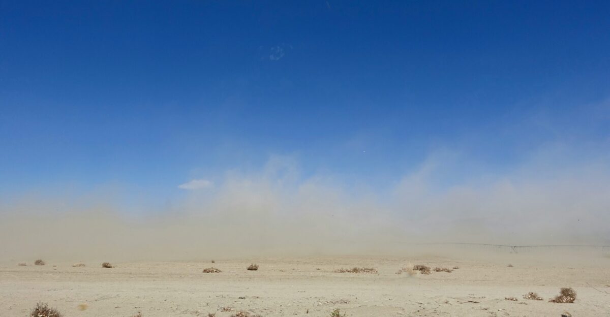 a desert landscape with blue sky