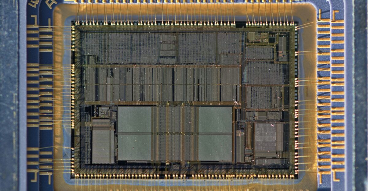 a close up of a computer processor chip