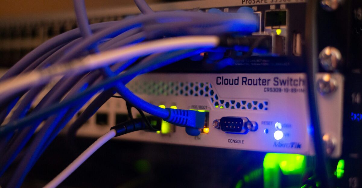 a close up of a network with wires connected to it