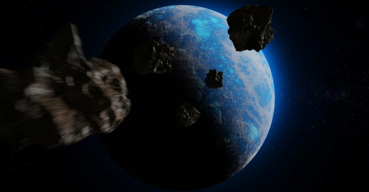 an artist s rendering of a space ship approaching a planet