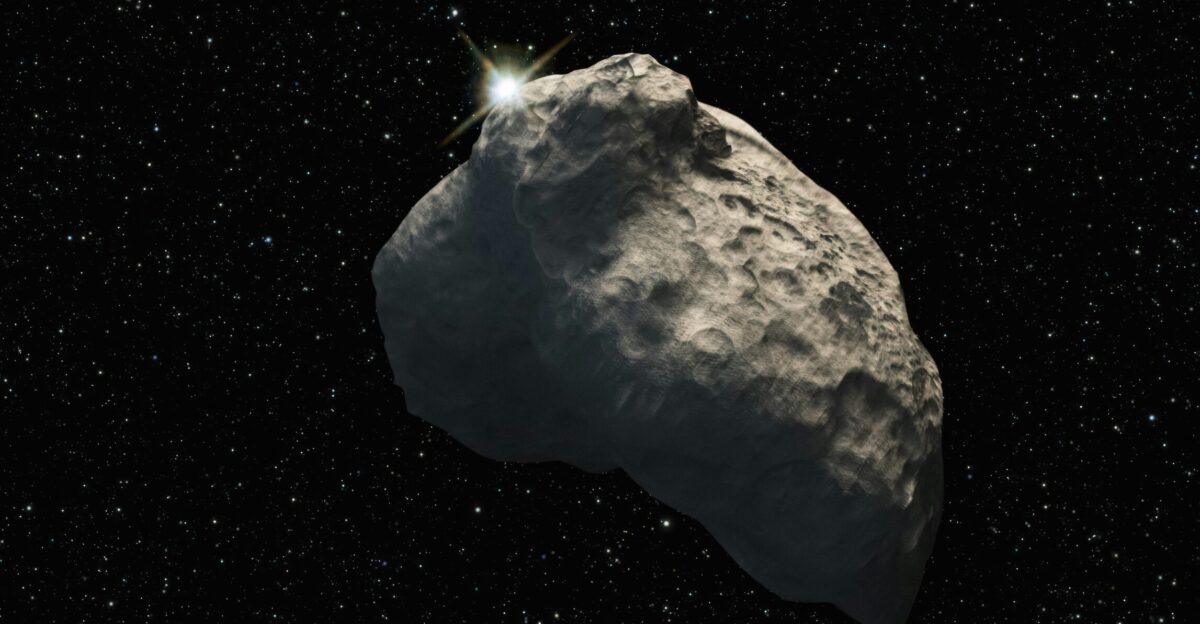 a large rock in the middle of a space filled with stars