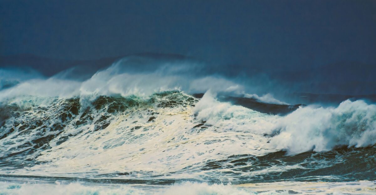 a painting of a large wave in the ocean