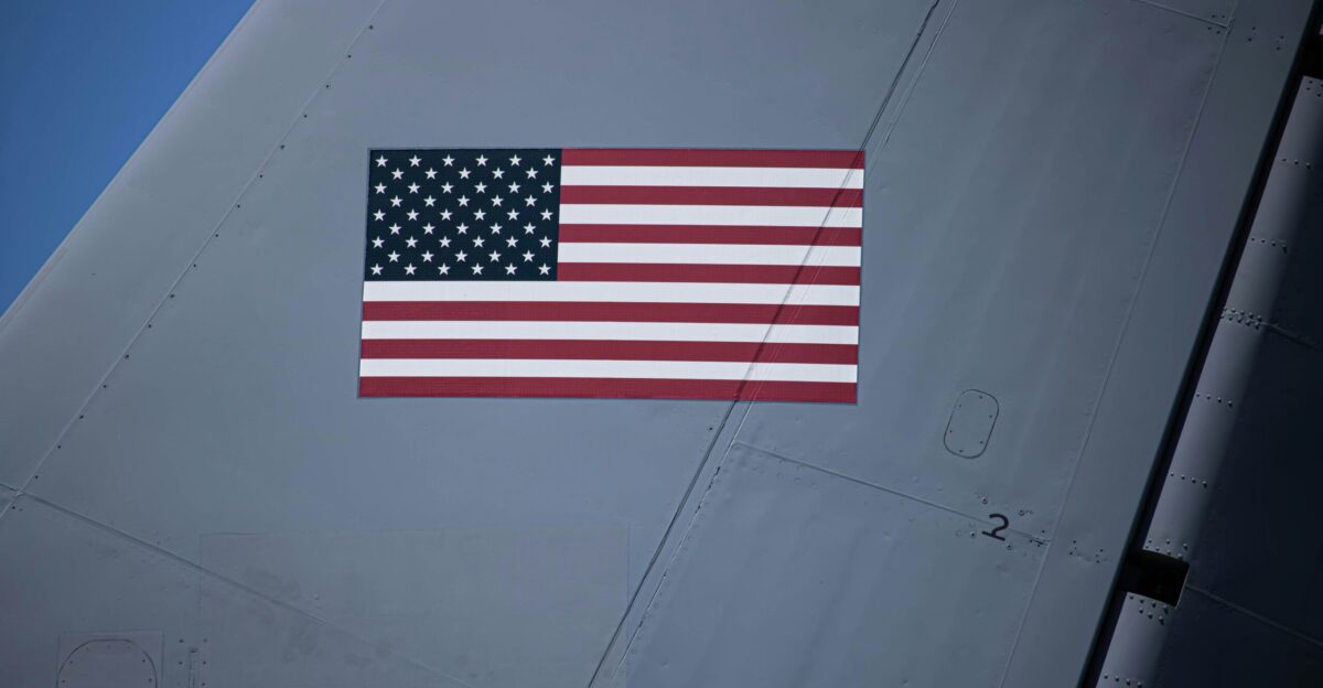 an american flag on the side of an airplane