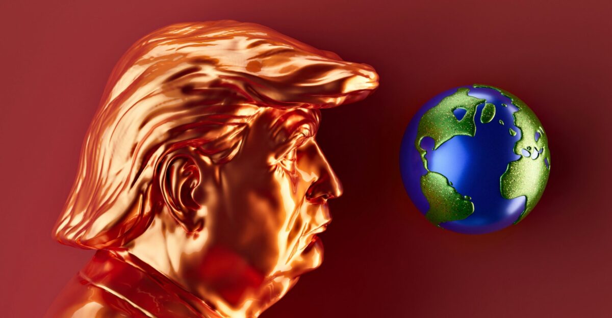 A golden trump looks at planet earth