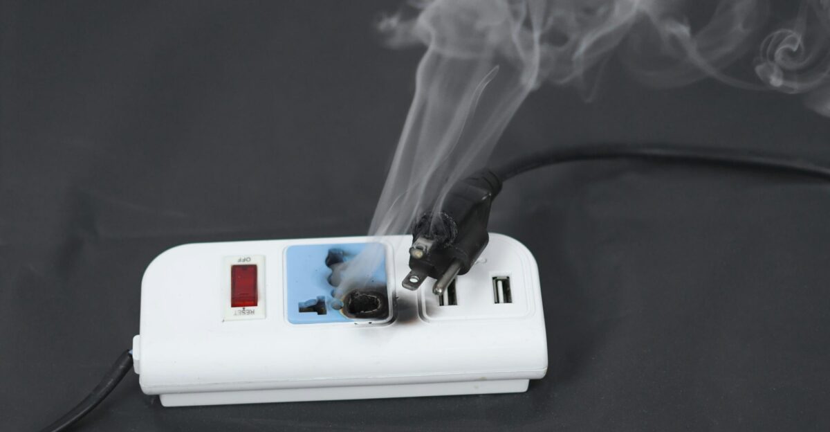 Electrical power strip smoking and sparking due to overload