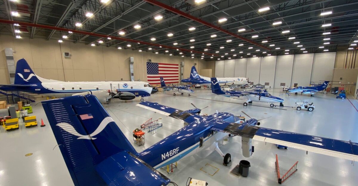 Planes in the NOAA Aircraft Operations Center hangar in Florida