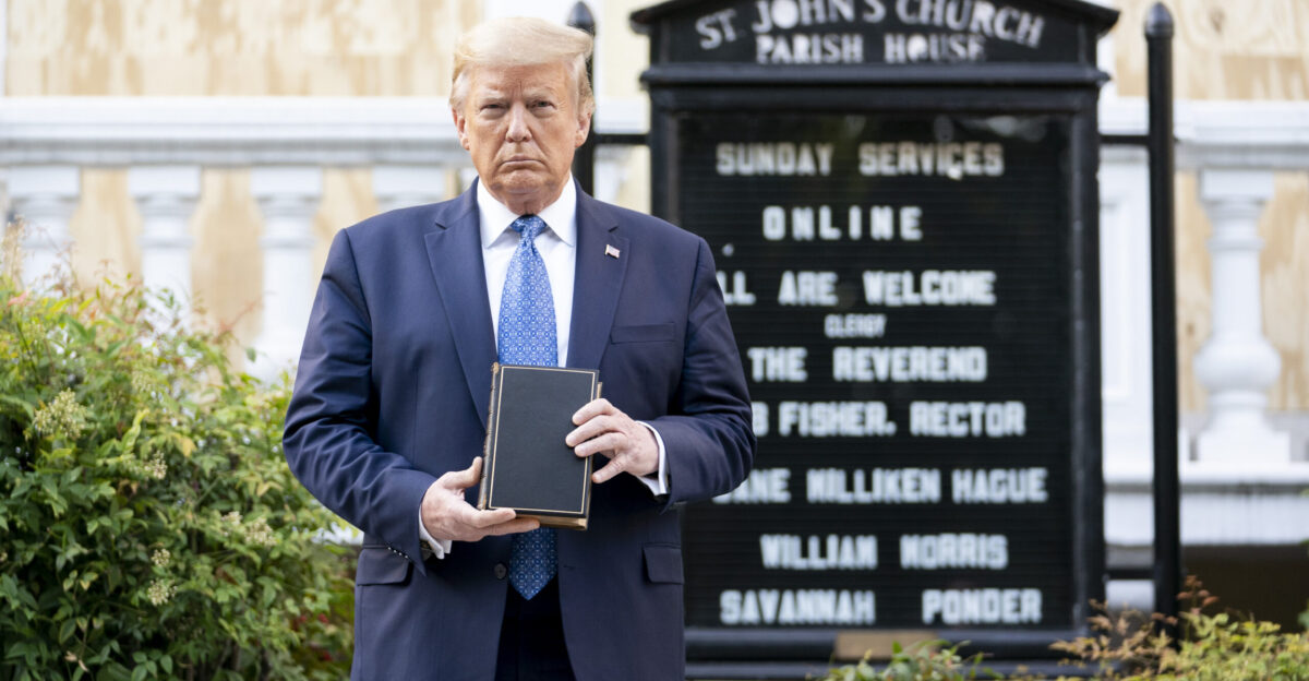 President Donald J Trump walks from the White House Monday evening June 1 2020 to St John s Episcopal Church known as the church of Presidents s that was damaged by fire during demonstrations in nearby LaFayette Square Sunday evening Official White House Photo by Shealah Craighead