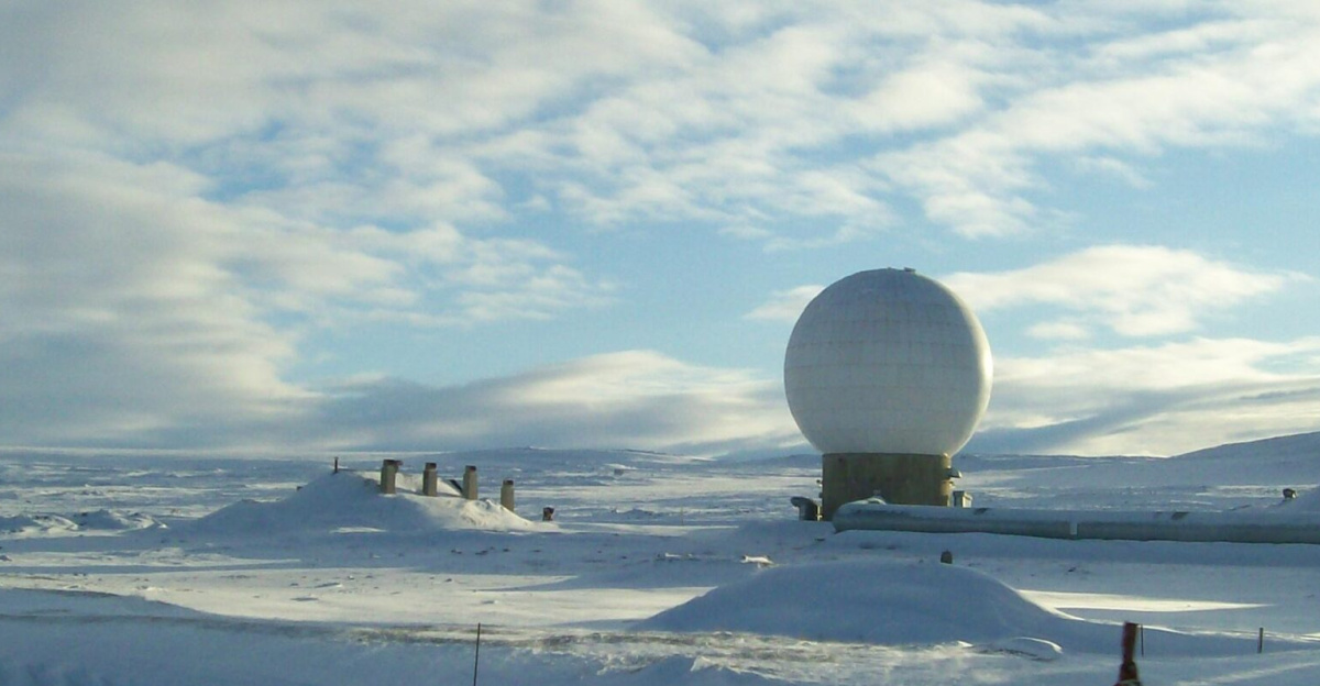 This white golf ball like structure houses one of several radars that scan the skies for foreign military rockets and missiles at Thule Air Base, Greenland.