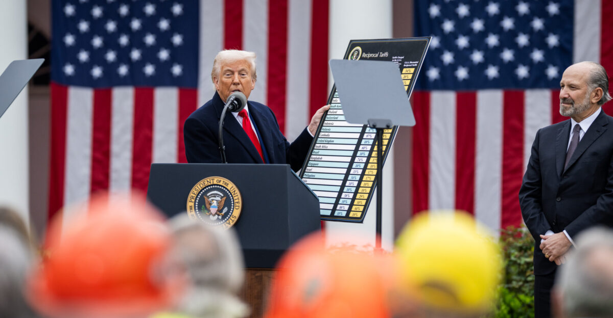 President Donald Trump signs an Executive Order on the Administration s tariff plans at a Make America Wealthy Again event Wednesday April 2 2025 in the White House Rose Garden Official White House Photo by Daniel Torok See also File 2025-April-02-Reciprocal tariffs left half jpg