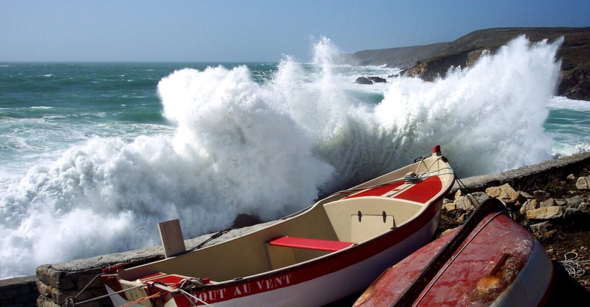 A storm at Pors-Loubous a small harbour in the municipality of Plogoff Finist re Bretagne France