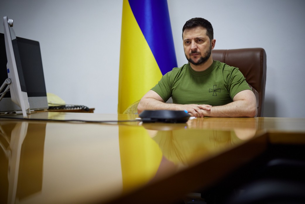 President of Ukraine Volodymyr Zelenskyy addresses the Parliament of Lithuania during the Russo-Ukrainian War