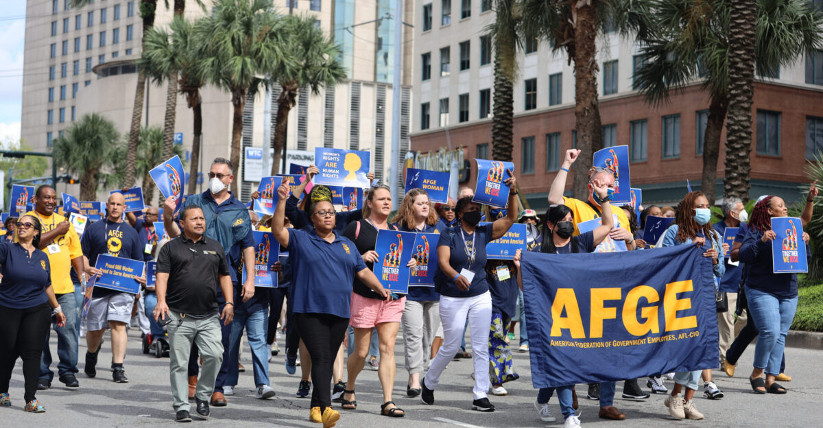 AFGE activists take to the streets of New Orleans to raise their voices about workers rights -photo by Carlos Rodriguez