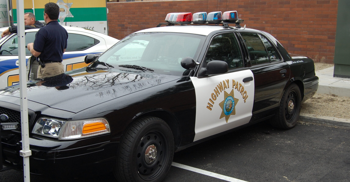 California Highway Patrol cruiser on display at Public Safety Day in Lakewood, California.