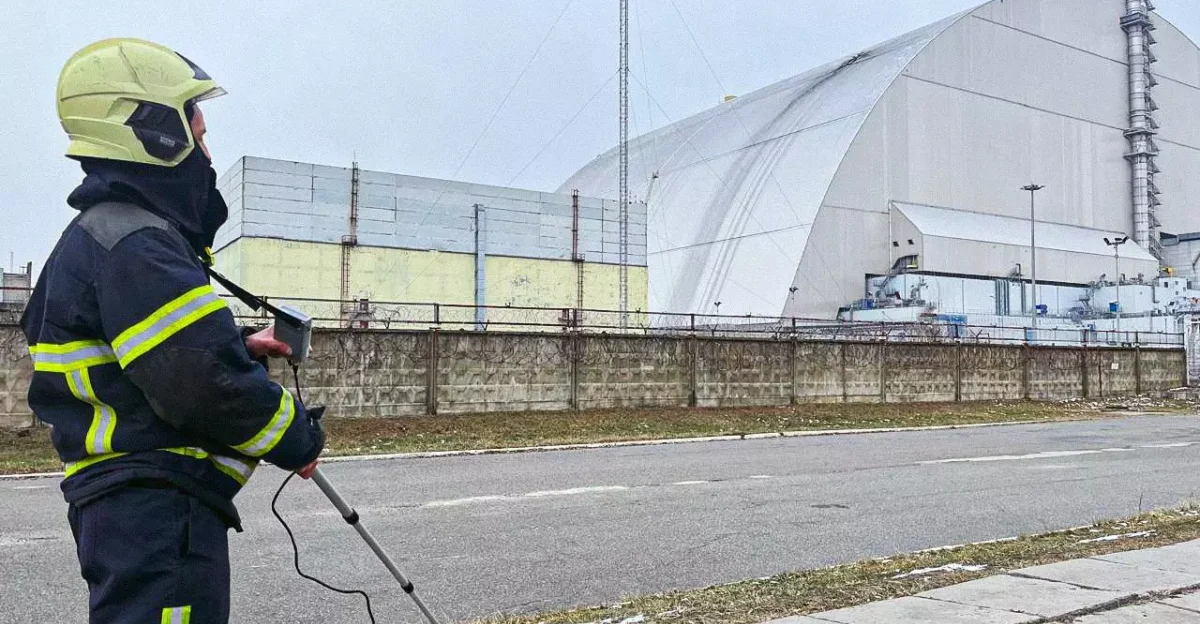 Chernobyl New Safe Confinement after drone strike in the night on 14 February 2025