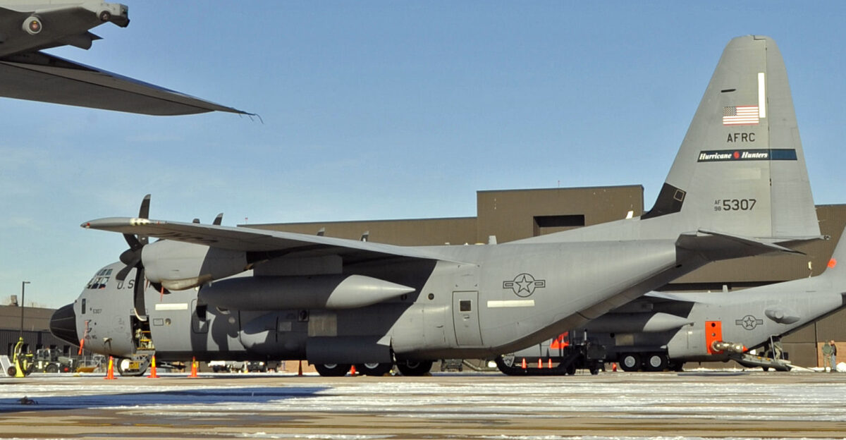 Citizen Airmen and aircraft from three Air Force Reserve Command special mission units convened for the first-ever AFRC C-130 Special Mission Conference at Peterson Air Force Base Colo Jan 12-13 Among the participants were Reservists from the 403rd Wing and the 53rd Weather Reconnaissance Squadron Hurricane Hunters The Hurricane Hunters provide command and staff supervision in support of weather reconnaissance and are the only Department of Defense unit tasked to organize equip train and perform all hurricane weather reconnaissance in support of the Department of Commerce The 403rd Wing is responsible for coordination collecting and communicating critical weather data to the National Hurricane Center during flights into hurricanes and tropical storms U S Air Force Photo by Capt Heather Garrett