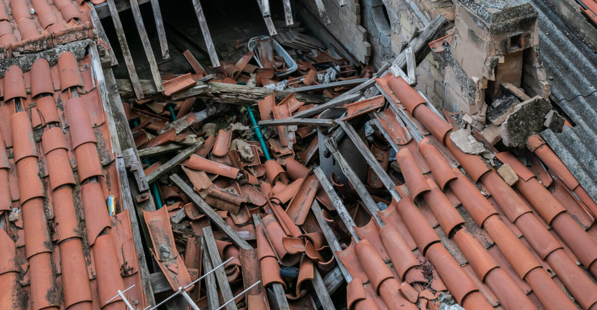 Damaged roof in S ria Catalonia Spain