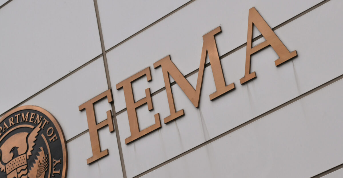 A FEMA sign outside the headquarters building at Federal Center Plaza Federal Emergency Management Agency is part of the U S Department of Homeland Security DHS 500 C Street SW Washington DC 20472