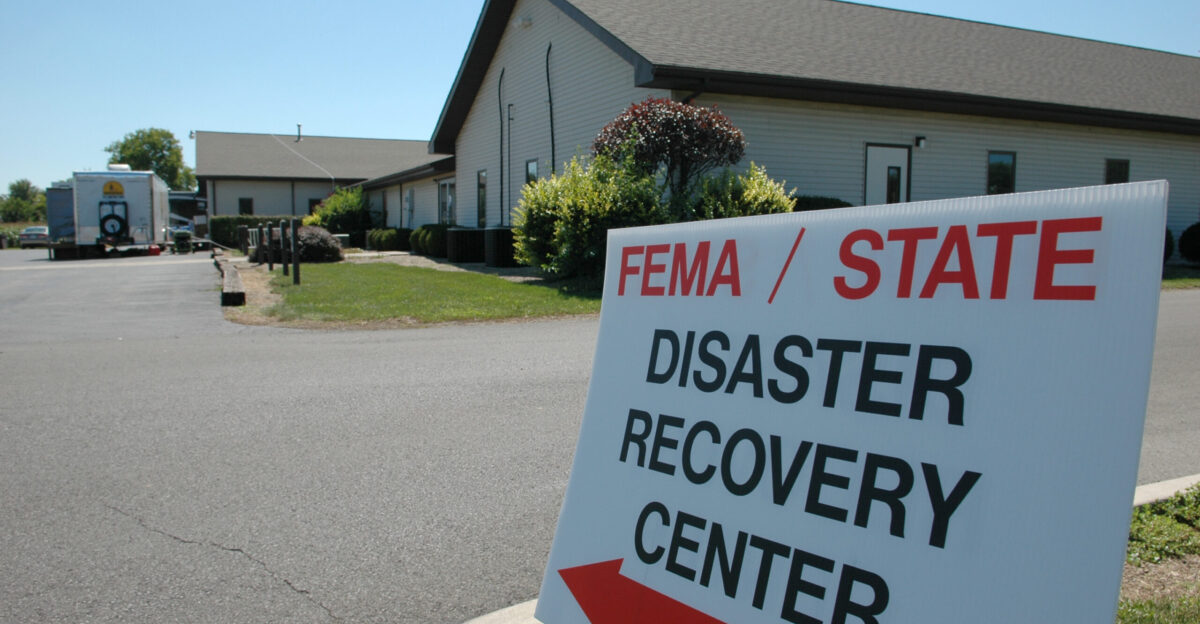Bluffton Ohio September 1 2007 - Signs point to the entrance of the FEMA Disaster Recovery Center DRC in Bluffton DRCs are opened to give residents a place to ask questions about the FEMA recovery process Mark Wolfe FEMA