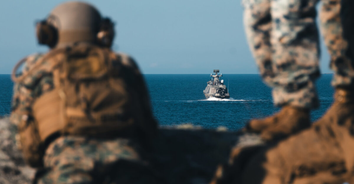 U S Marines and Sailors with 2nd Air-Naval Gunfire Liaison Company Marine Rotational Forces Europe under the command and control of Task Force 61 2 and members of the Finnish Defence Forces conduct live-fire naval surface fire support training with the PGG Hamina-class missile boat during Finnish Readiness Exercise on Camp Dragsvik Finland Aug 6 2024 Finnish Readiness Exercise exemplifies the strong defense partnership between Finland and the United States through combined training activities while enhancing operational readiness and effectiveness Task Force 61 2 commands and controls fleet Marine forces in support of the U S Sixth Fleet commander while synchronizing Navy and Marine Corps units and capabilities in the U S European Command and U S Africa Command area of operations U S Marine Corps photo by Staff Sgt Josue Marquez