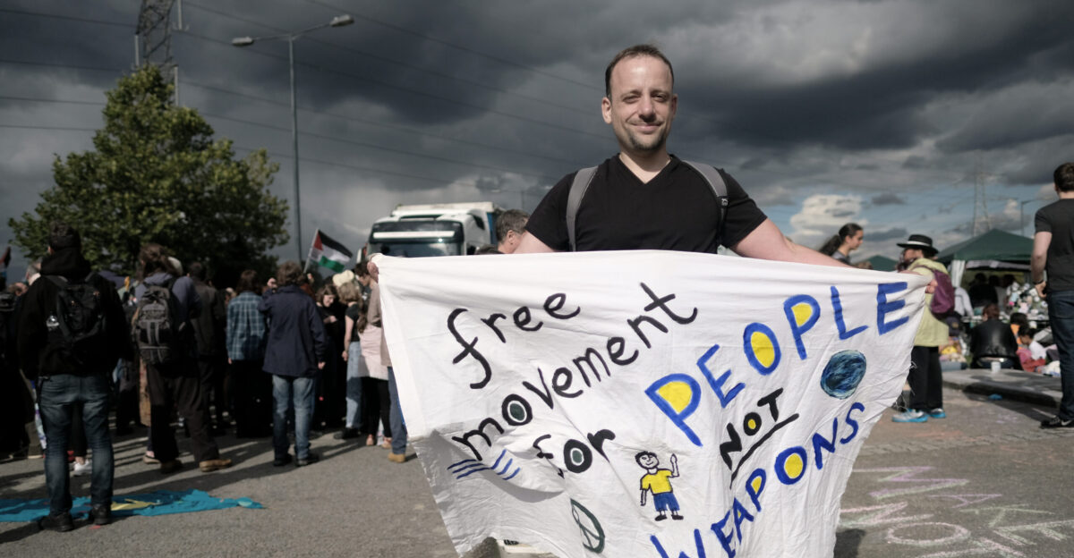 On Satruday 9 September 2017 two days prior to the opening of the DSEI arms fair hundreds of protesters angry at the vast extent of British military exports to murderous dictatorial regimes including Saudi Arabia Bahrain Egypt and Turkey gathered outside the main road entrance to the venue at Excel in East London The weapons aircraft and security equipment exhibited at such events are used by all these governments to repress their own people or their weaker neighbours such as the Yemenis and the Kurds According to a Guardian report published on 10 September 2017 UK arms manufacturers have exported almost 5bn worth of weapons to countries that are judged to have repressive regimes in the last 22 months Research by Campaign Against the Arms Trade caat org uk shows that of 49 countries categorised as not free by the US based human rights organisation Freedom House 36 have purchased weapons from the current British government - including Saudi Arabia Bahrain Egypt Turkey Azerbaijan Kazakhstan Venezuela and China If you wish to follow my own Twitter posts mostly on human rights and British foreign policy my Twitter handle is AlisdareHickson or if you have any question about this photo you can email me at alisdare gmail com