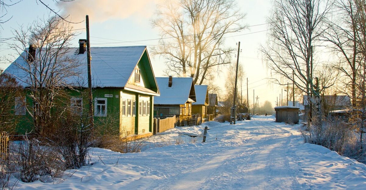 village rural landscape street at home frost winter russian north