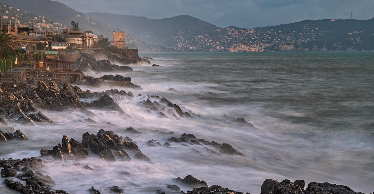 sea cliffs storm liguria genoa nature ocean water rocks town