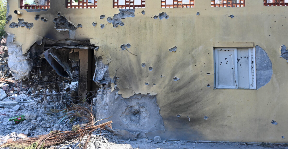 Damaged building in the kibbutz Be eri in Israel following the October 7th massacre by Hamas