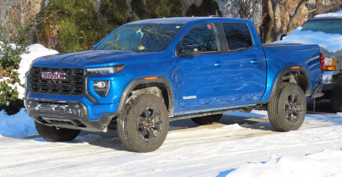 Third-generation GMC Canyon pickup truck seen in the Detroit suburbs in advance of the model s sale to the public