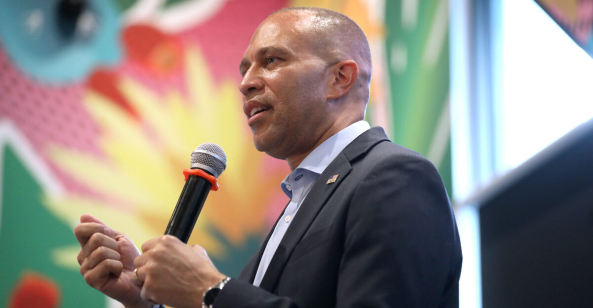 House Minority Leader Hakeem Jeffries speaking with supporters at a vice presidential debate watch party at Yumbar in Phoenix Arizona Please attribute to Gage Skidmore if used elsewhere