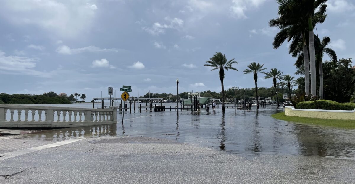 Hurricane Idalia storm surge in St Petersburg Florida near the Snell Isle bridge