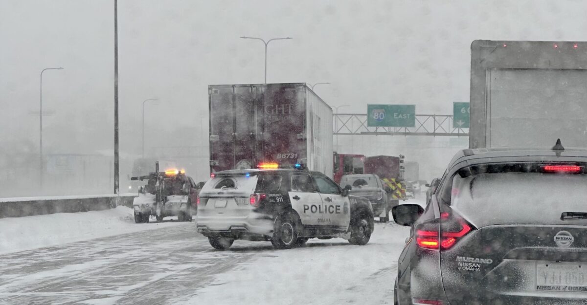 Accident on Interstate 80 in Omaha during the January 2024 winter storm