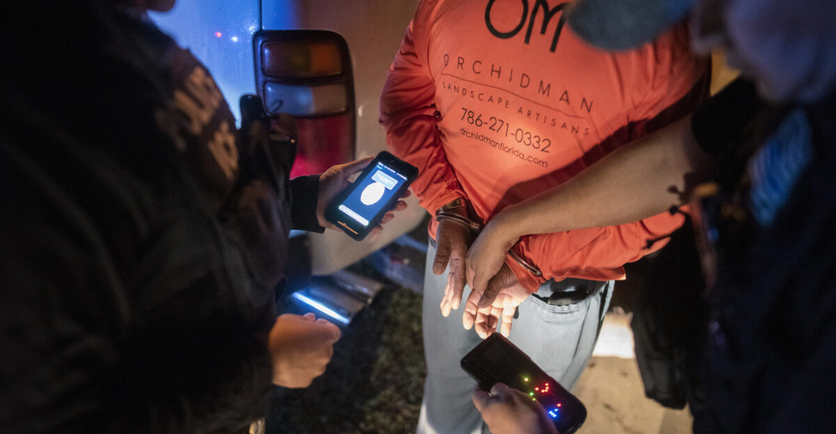 The Miami Field Office of USICE Immigration and Customs Enforcement conducted a week-long surge operation from March 18 - 22 2018 The purpose of the targeted enforcement operation was to identify arrest and detain fugitive criminal aliens ICE Law Enforcemnt Officers use a variety of tools to aid them in their mission One such tool is the EDDIE EAGLE DirecteD Idnetification Enviornment a mobile biometric fingerprint scanner The handheld mobile technology allows ICE officers and agents working in the field to take fingerprints and photos from subjects transfer them wirelessly to biometric databases and receive identification results within approximately thirty seconds In recent years ICE components identified the need for a more streamlined manner than laptops and bulky fingerprint scanners to capture an individual s fingerprints for all law enforcement personnel when encountering suspected gang members wanted persons and other subjects in the field EDDIE s robust response system allows officers to receive an individual s immigration and criminal history a list of aliases and to determine if other law enforcement agencies are interested in the individual